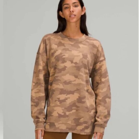 Lululemon Perfectly Oversized Crew Heritage 365 Camo Beige Multi Size 2 - Picture 1 of 7
